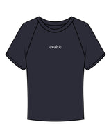 The Micro Rib Baby Tee - Navy - Evolve Lagree - Center Chest & Back Neckline - Printed - White