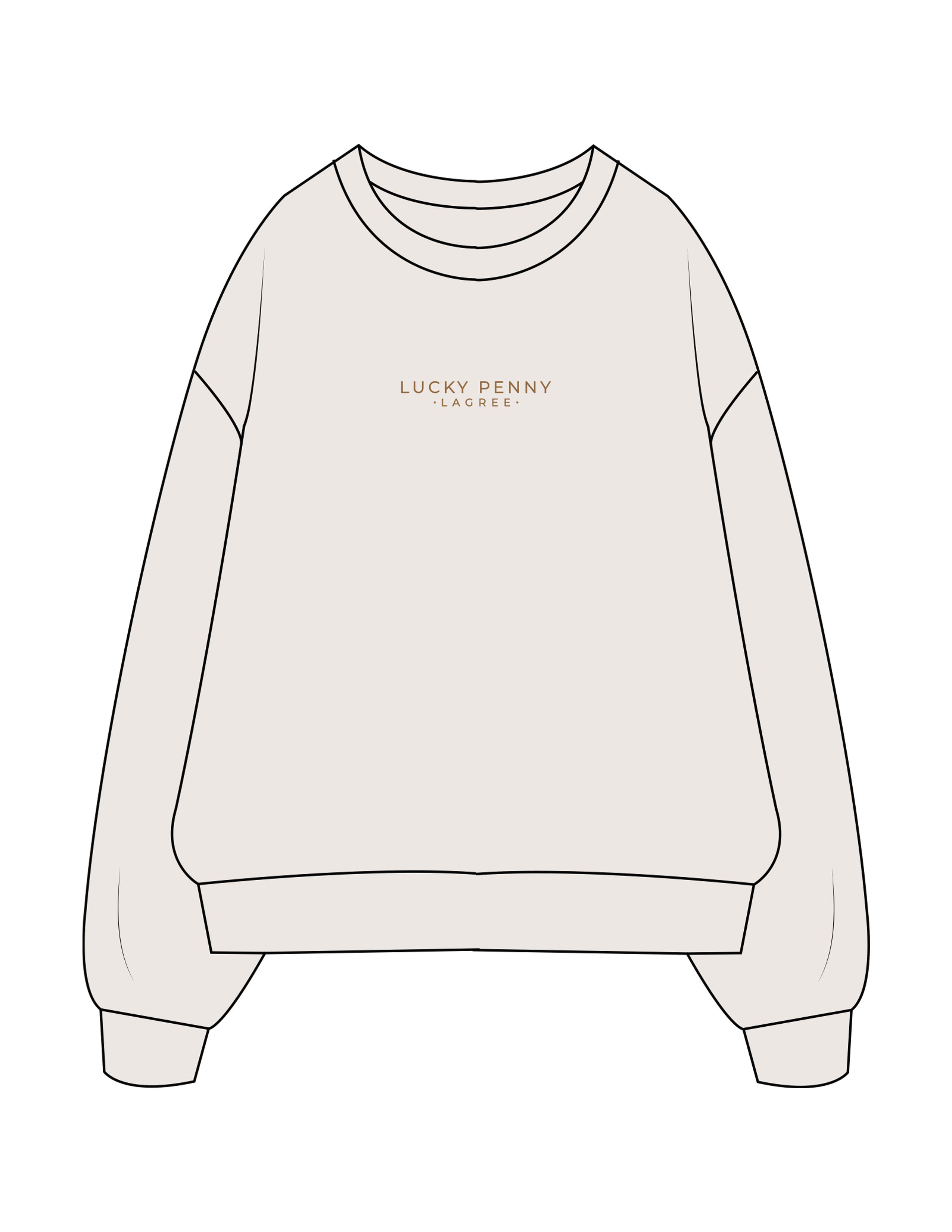 The Mens Crewneck - Bone - Lucky Penny - Center Chest Stacked - Embroidered - Light Brown
