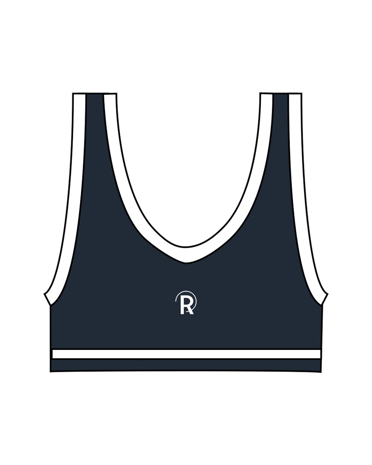 The Piped Bra - Navy - Reform Fitness - Center Back - Printed - White