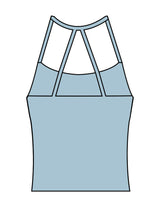 The Womens Sporty Tank - Blue - Movement Pilates Buffalo - Center Chest Stacked - Printed - White