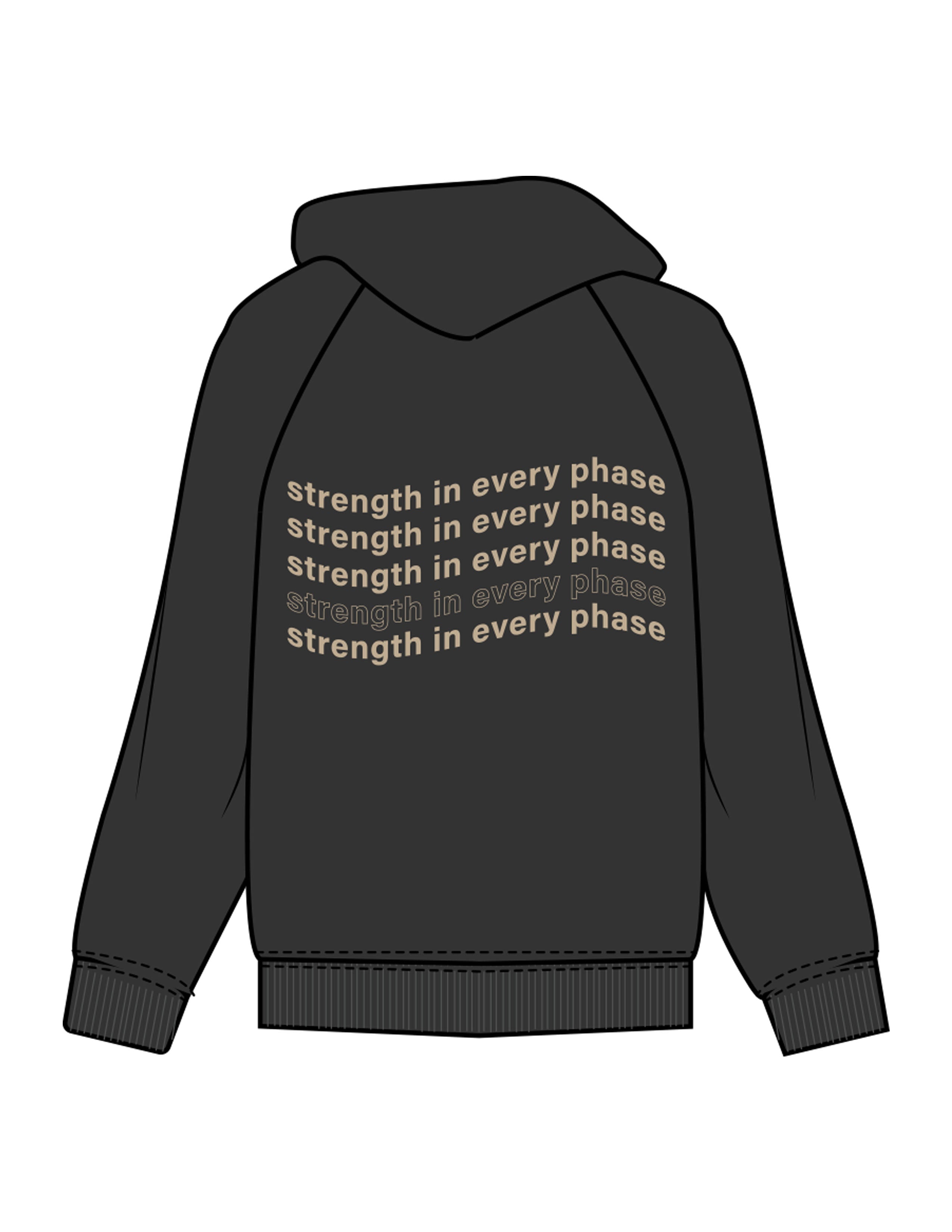 The Womens Zip Hoodie - Washed Black - Core Crown Point - Left Chest & Back Stacked Wavy - Printed - Sand