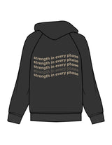 The Womens Zip Hoodie - Washed Black - Core Crown Point - Left Chest & Back Stacked Wavy - Printed - Sand