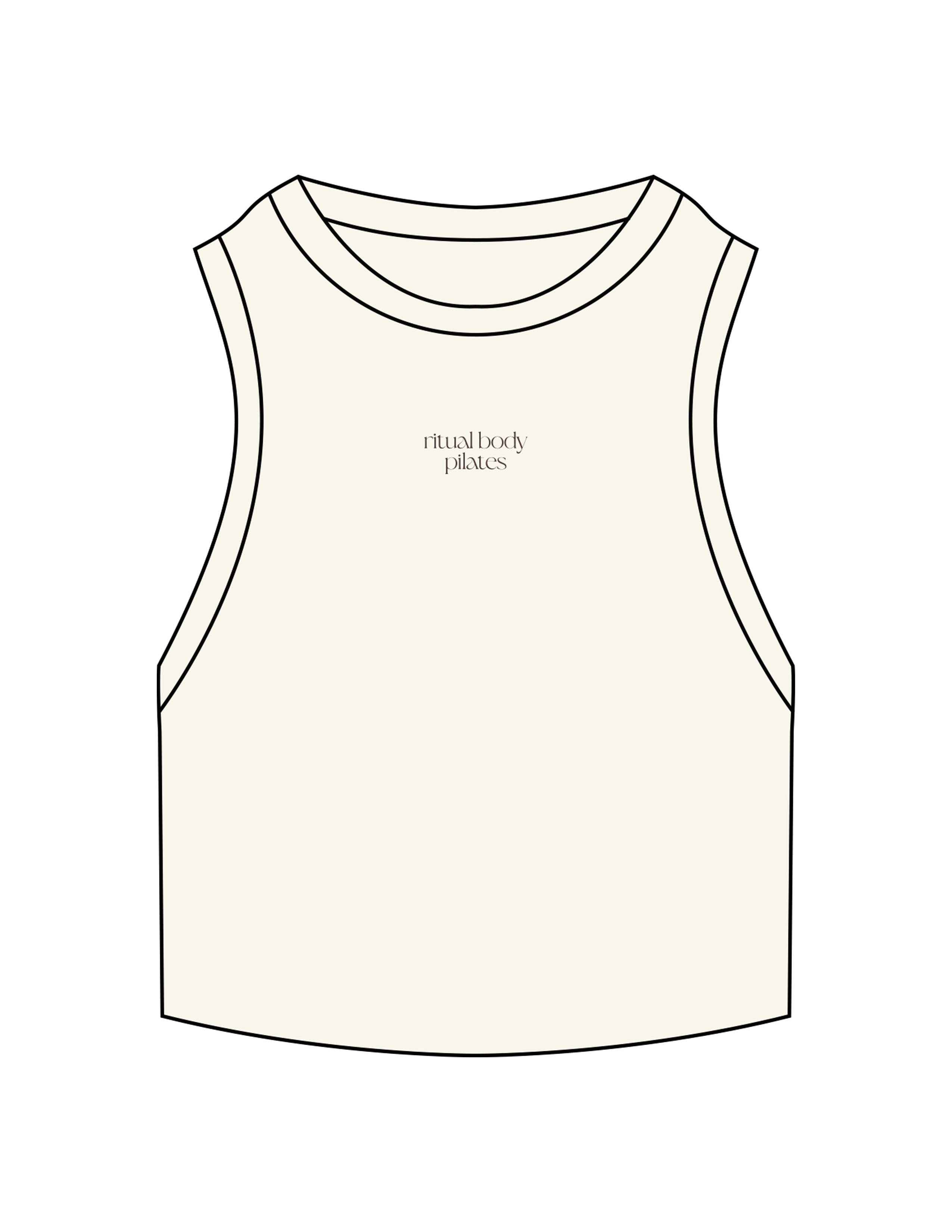 The Ribbed Crop Tank - Off White - Ritual Body - Center Chest Stacked - Embroidered - Brown