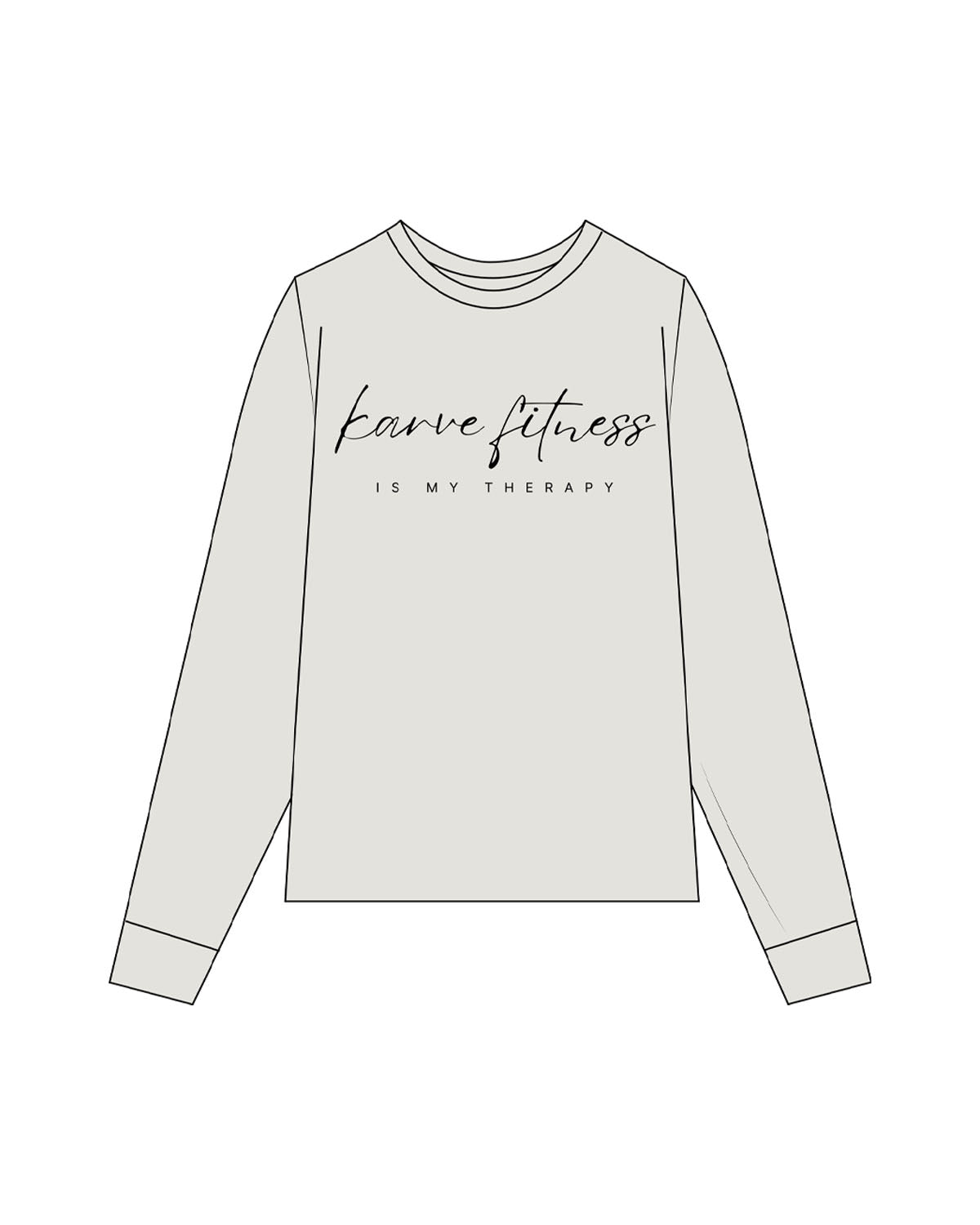 The Womens Heavyweight Long Sleeve - Washed Bone - Karve - Center Chest Stacked - Printed - Black