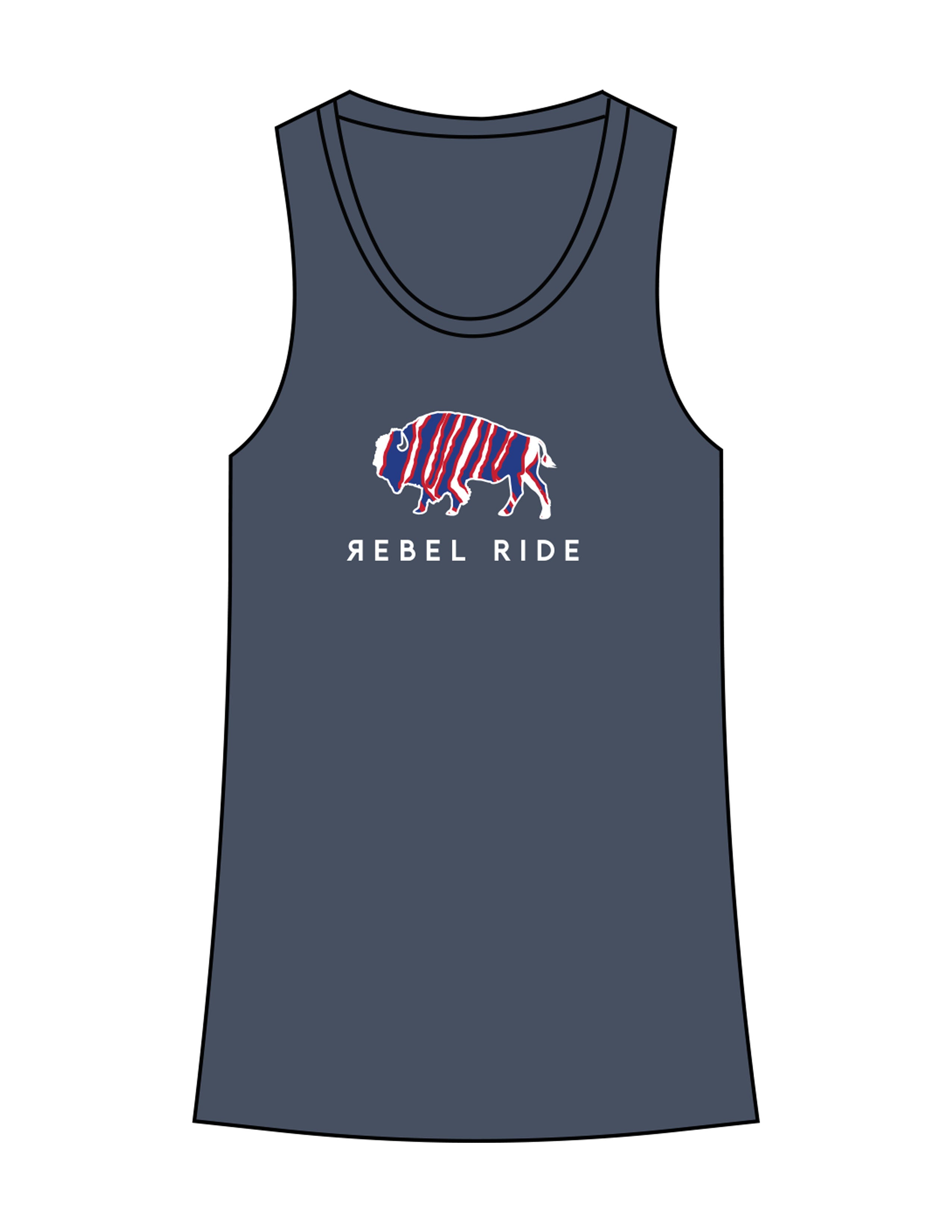 The Womens Full Length Tank - Indigo - Rebel Ride - Chest Image Stacked - Printed - Full Color