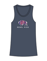 The Womens Full Length Tank - Indigo - Rebel Ride - Chest Image Stacked - Printed - Full Color