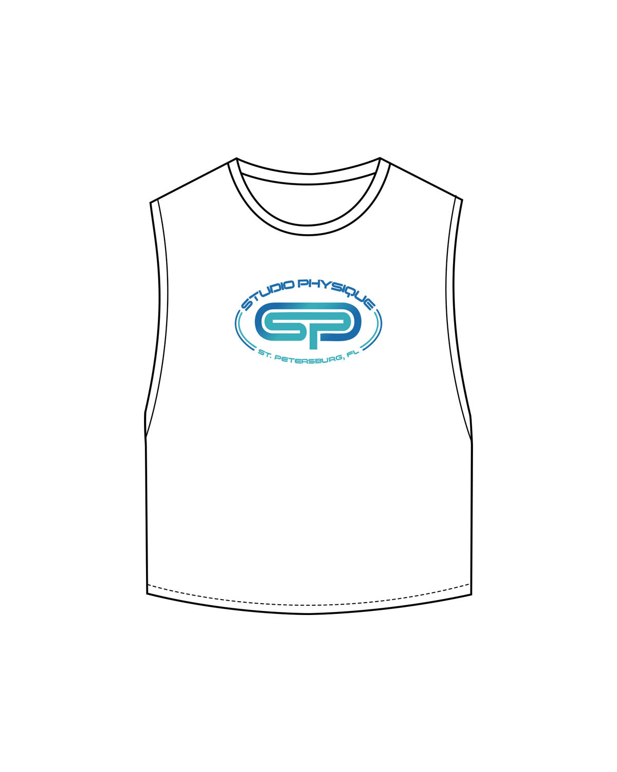 The Crop Muscle Tank - White - Studio Physique - Center Chest - Printed - Full Color