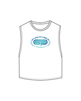 The Crop Muscle Tank - White - Studio Physique - Center Chest - Printed - Full Color