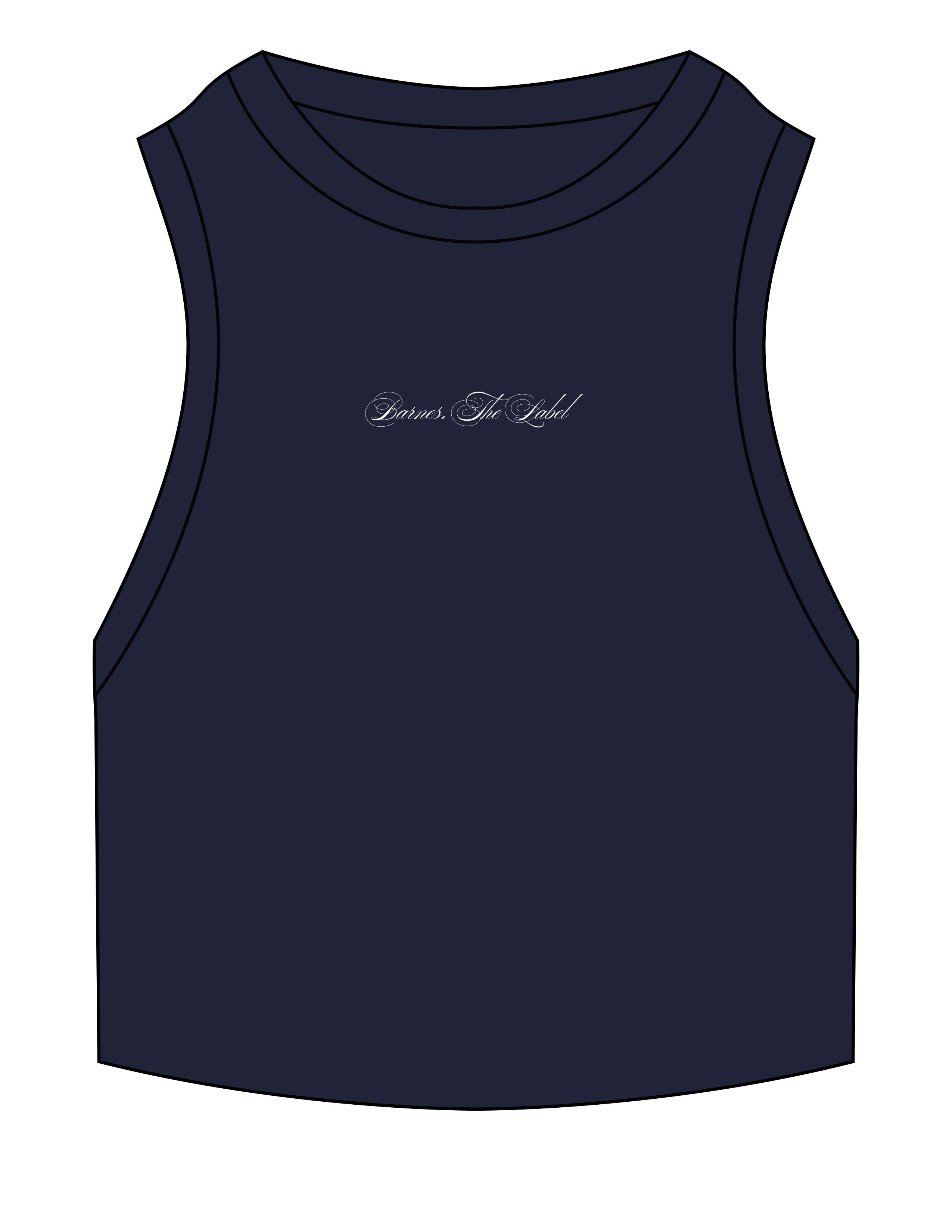 The Ribbed Crop Tank - Navy - Barnes. The Label - Center Chest - EMB - White