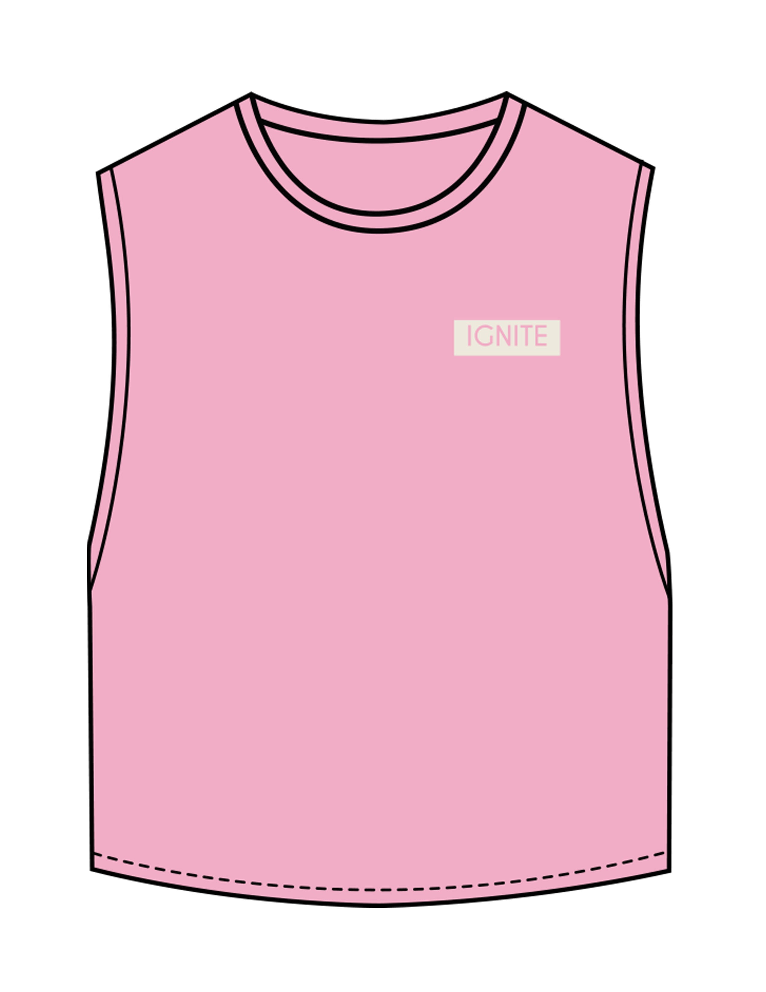 The Crop Muscle Tank - Bubblegum - Ignite Barre & Fitness - Left Chest - Printed - Off White