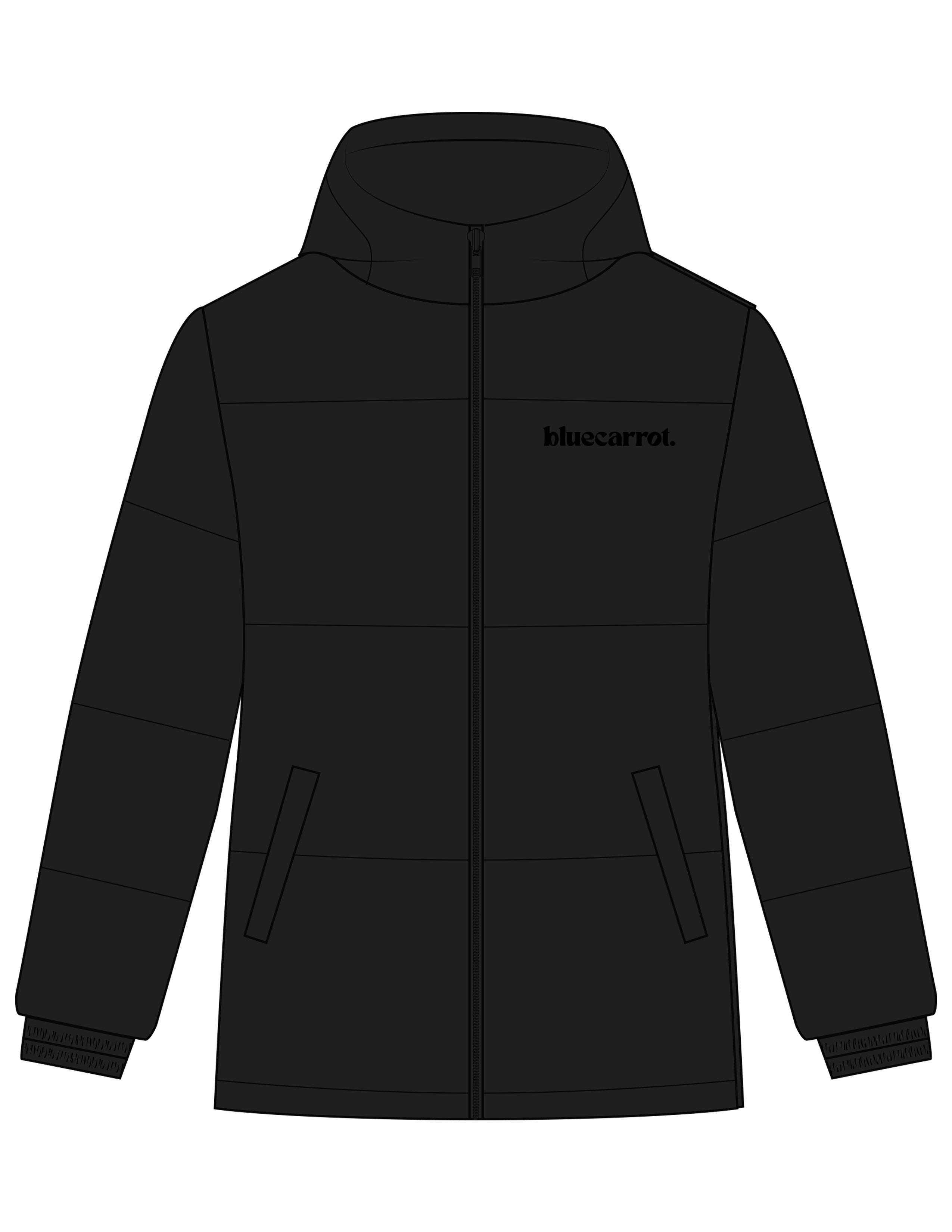 The Mens Puffer Jacket - Black - BlueCarrot - Left Chest - Printed - Tone on Tone