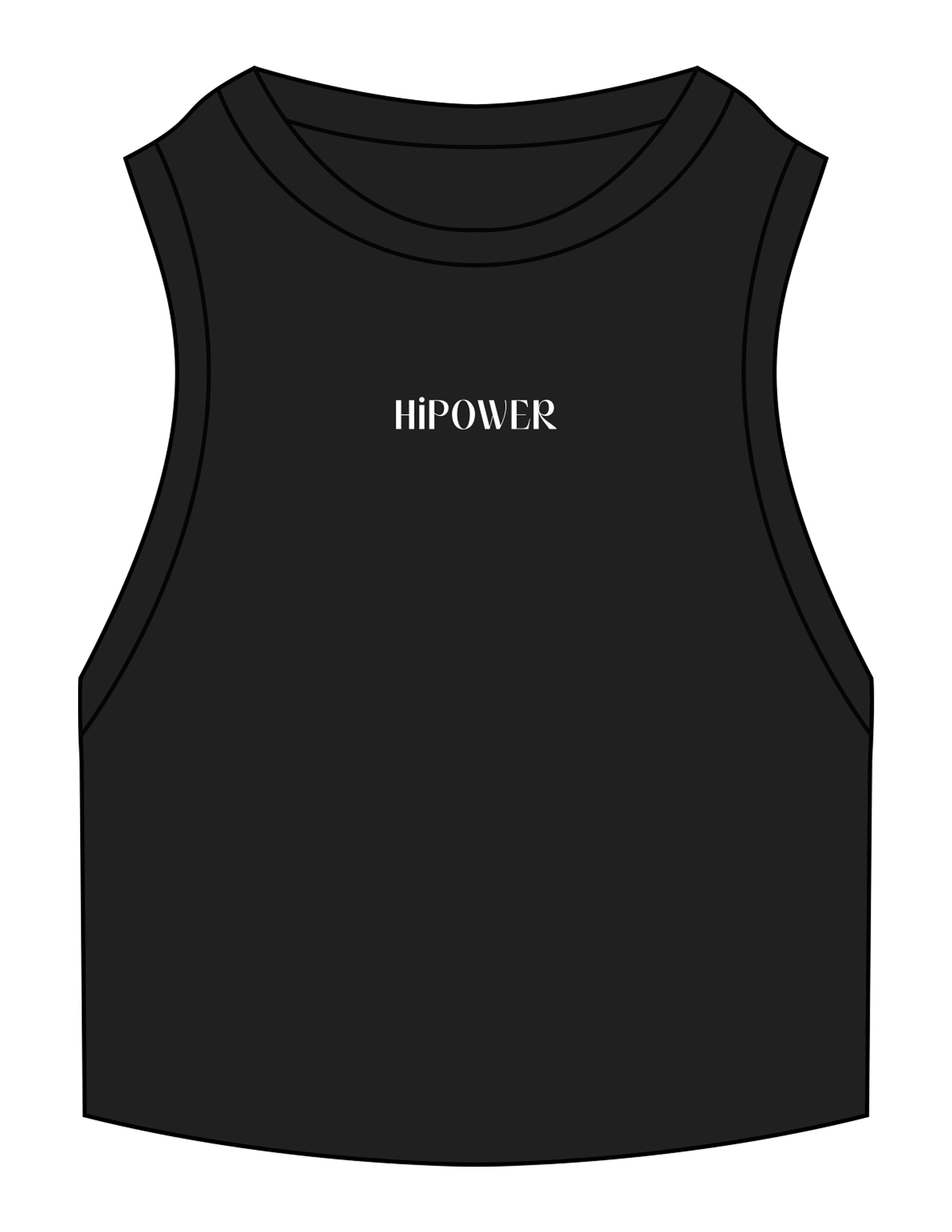 The Ribbed Crop Tank - Black - Hi Power - Center Chest - Embroidered - White