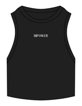 The Ribbed Crop Tank - Black - Hi Power - Center Chest - Embroidered - White