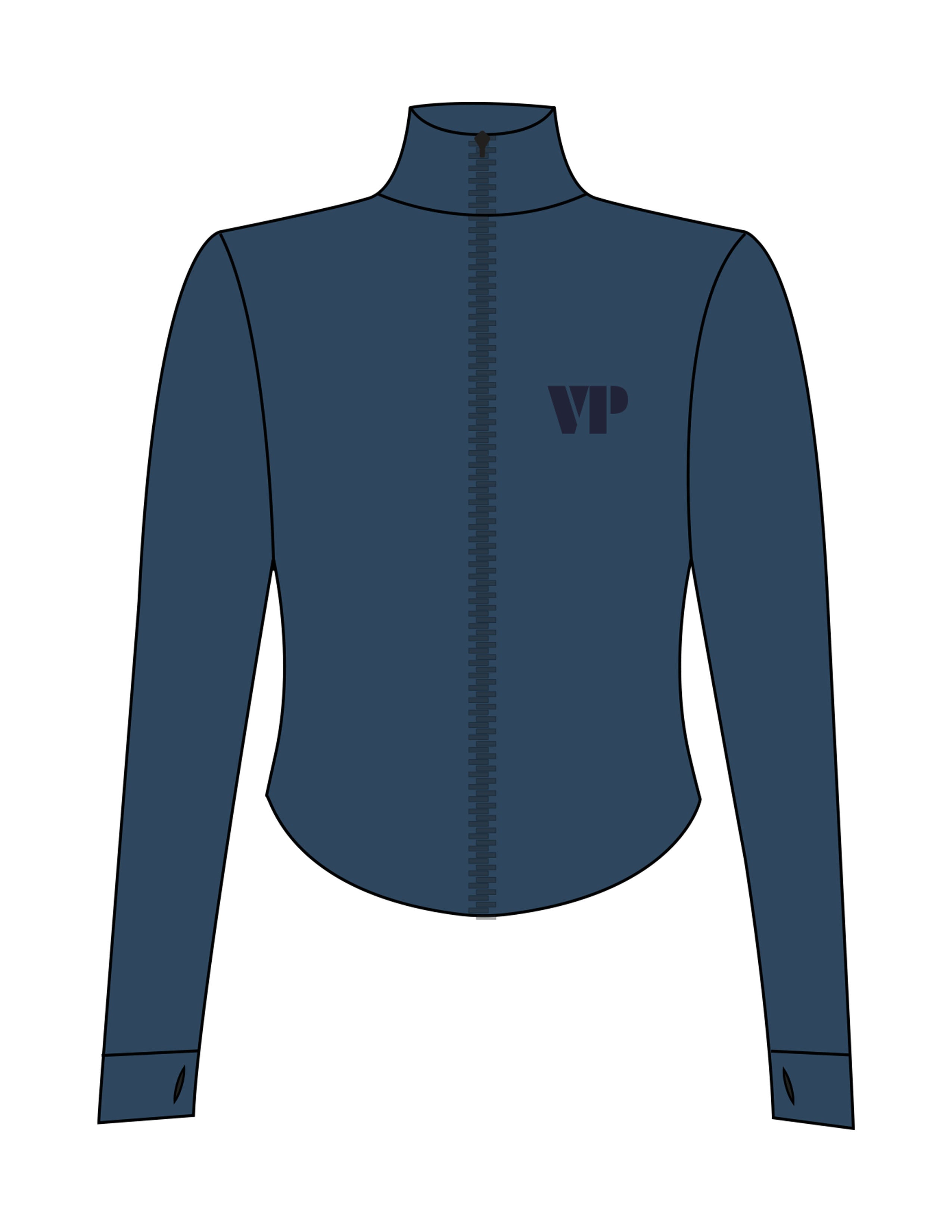 The 3/4 Crop Zip Jacket - Blue - Vintage Pour - Left Chest Initials "VP" - Printed - Navy