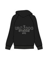 The Classic Hoodie - Black - Updog Yoga - Left Chest & Back Stacked - Full Color