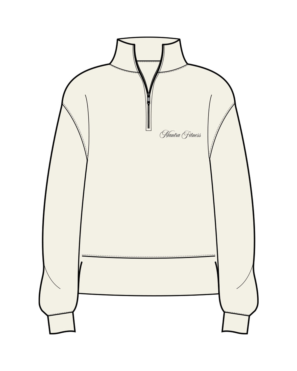 The Mens 1/4 Zip - Off White - Mantra - Left Chest - Embroidered - Washed Black