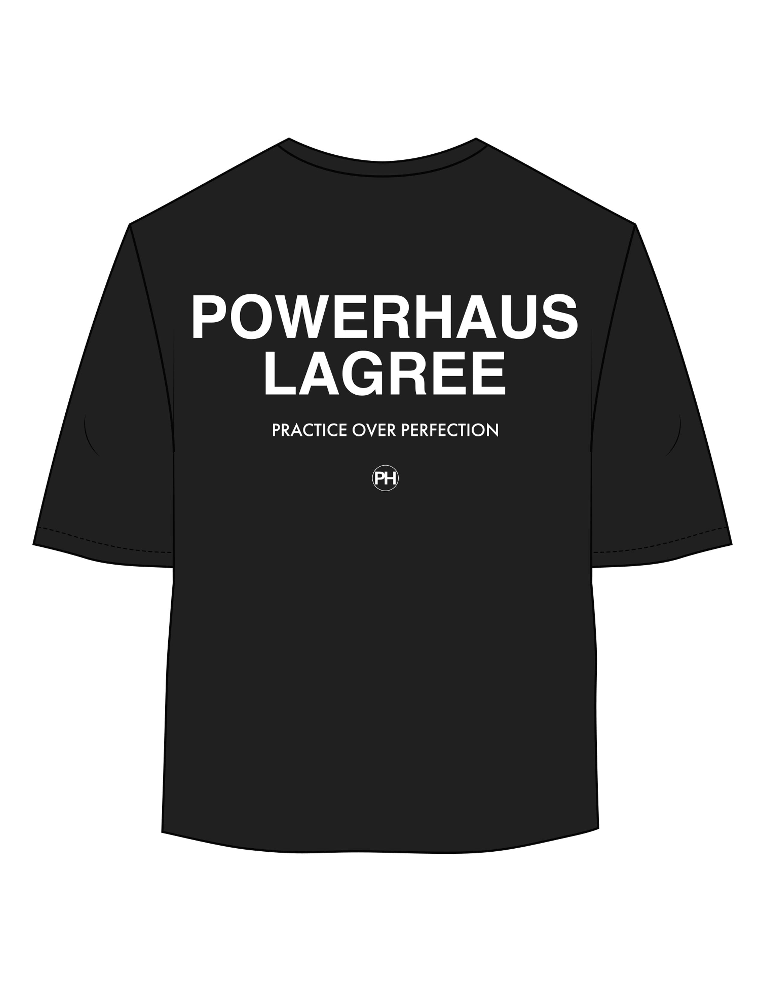 The Oversized Crop Tee - Black - Powerhaus Lagree - Center Chest & Back Stacked - Printed - White