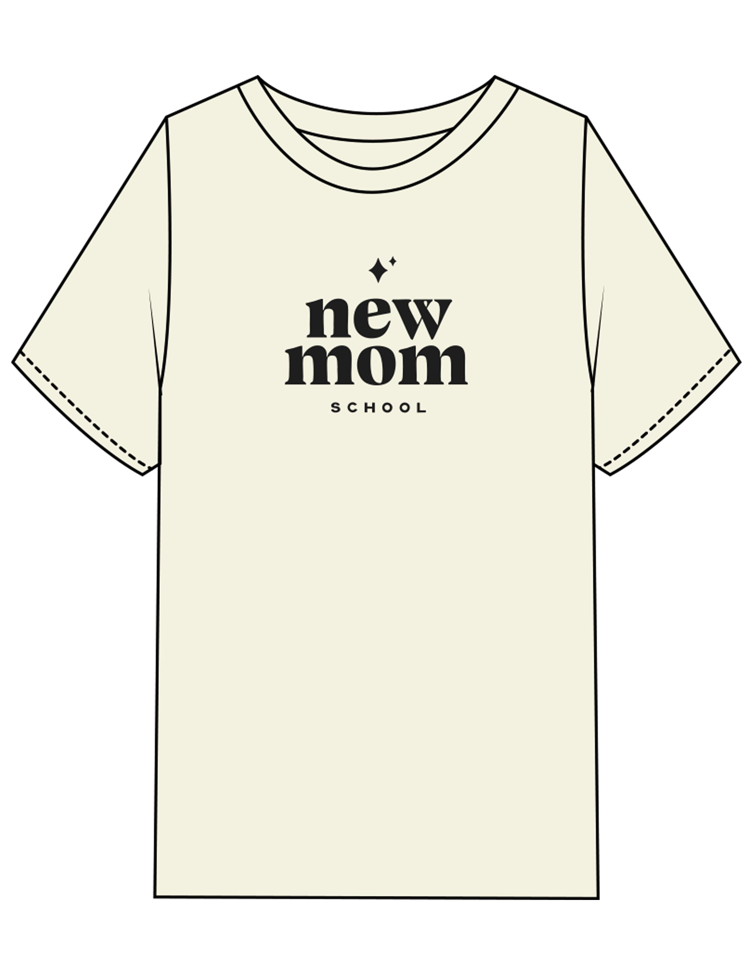The Womens Heavyweight Tee - Butter - New Mom School - Center Chest Stacked - Printed - Black