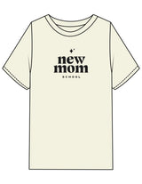 The Womens Heavyweight Tee - Butter - New Mom School - Center Chest Stacked - Printed - Black