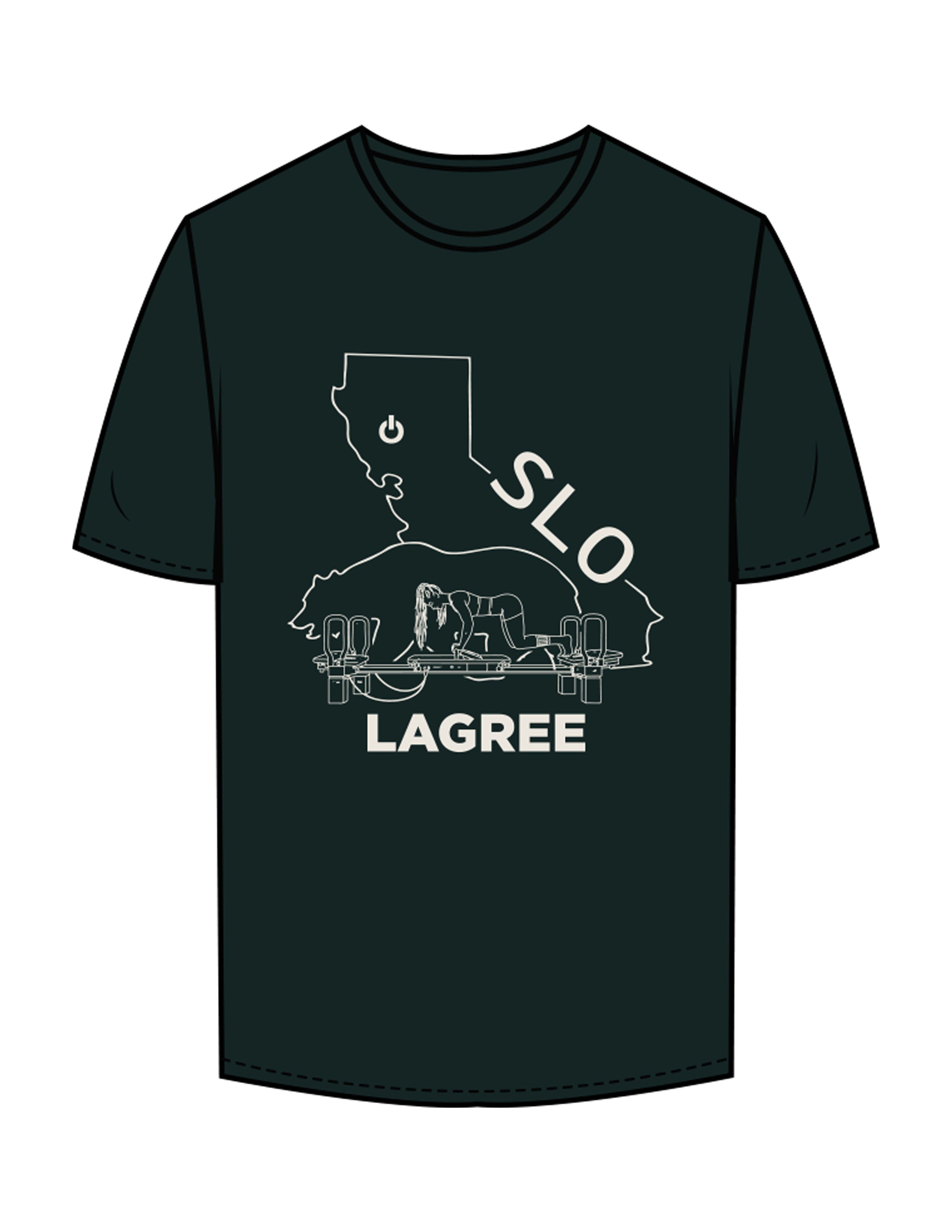 The Mens Tee - Pine Green - Powerhouse Fitness - Full Front & Back Neckline - Printed - Off White