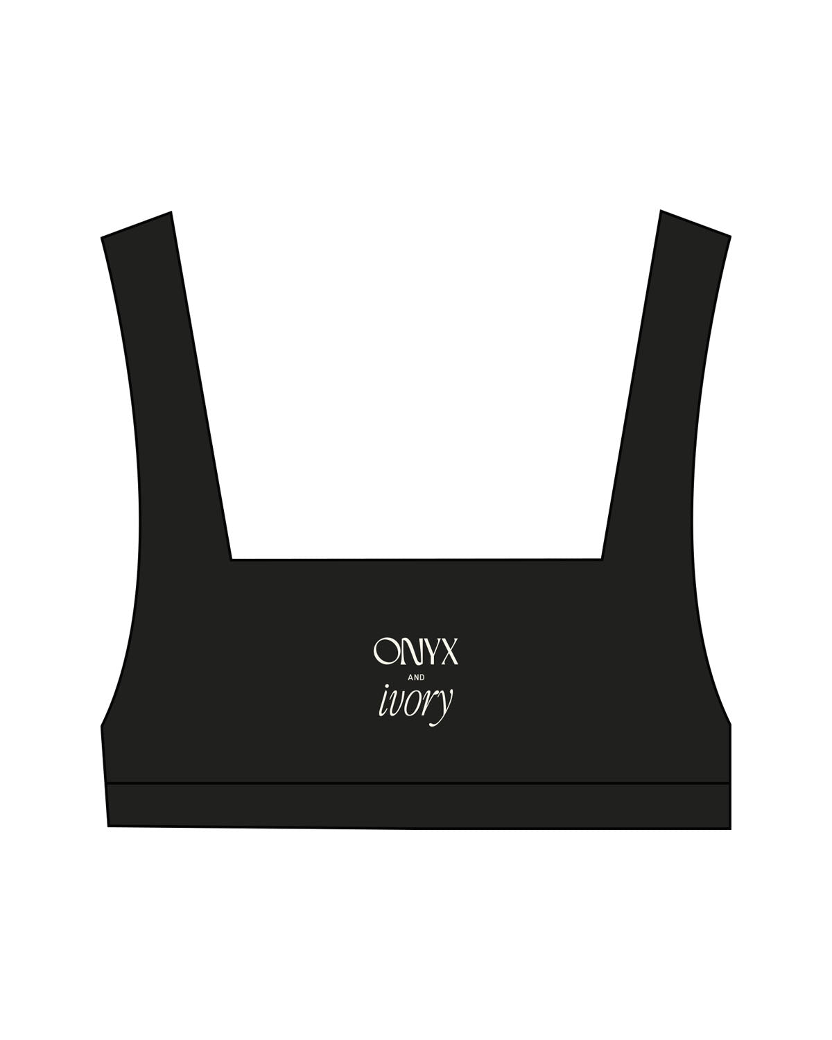 The Box Cut Bra - Black - Onyx & Ivory - Center Chest Stacked & Bottom Back - Printed - Off White