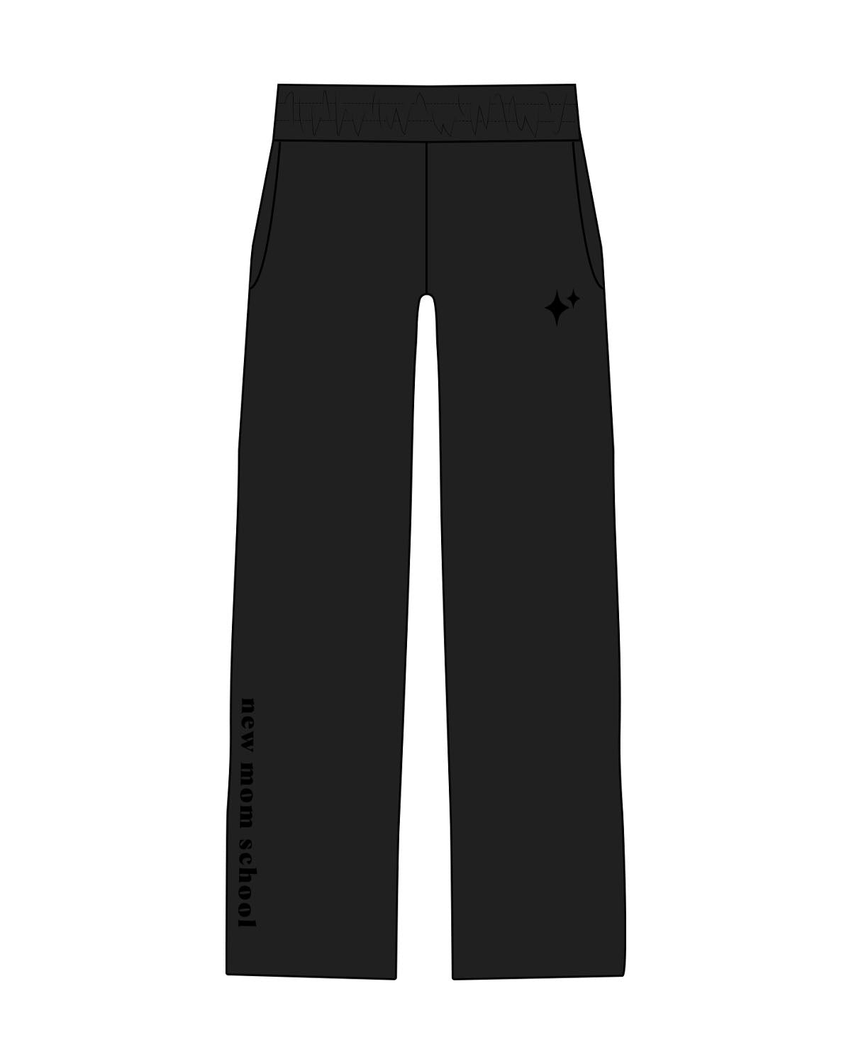 The Straight Leg Sweatpant - Black - New Mom School - Left Leg Logo & Right Leg  - Printed - Tone on Tone