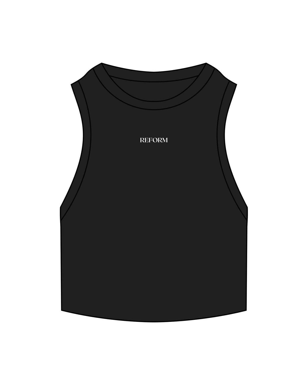 The Ribbed Crop Tank - Black - REFORM Pilates Studio - Center Chest - Embroidered - White