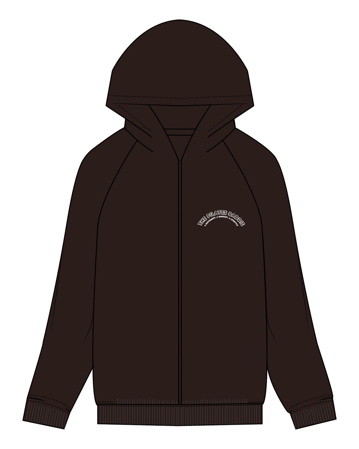 The Recycled Unisex Zip Hoodie - Brown - Pilates Baddie - Left Chest & Back Round - Printed - White