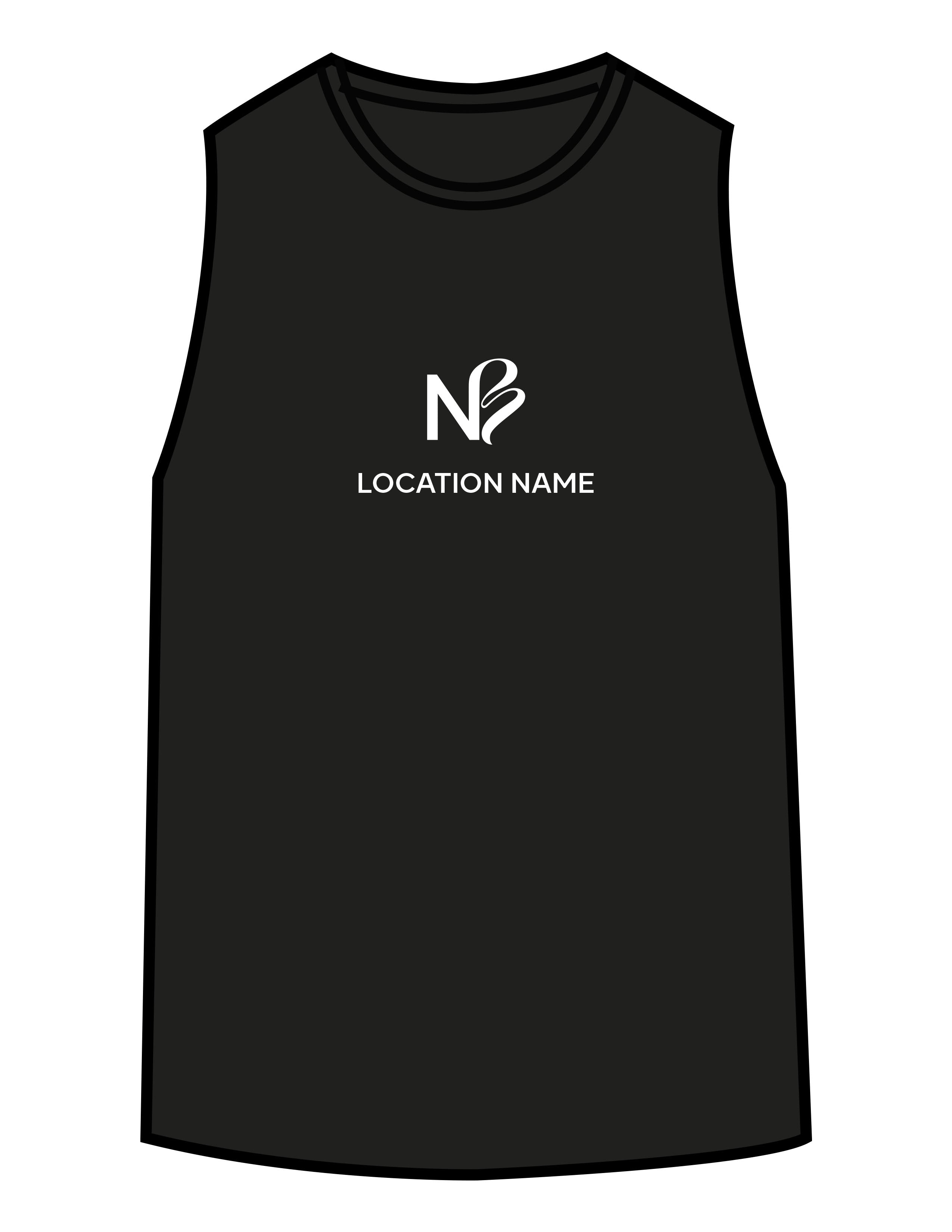 The Classic Full Length Tank - Black - Neighborhood Barre - Center Chest "LOCATION" - Printed - White