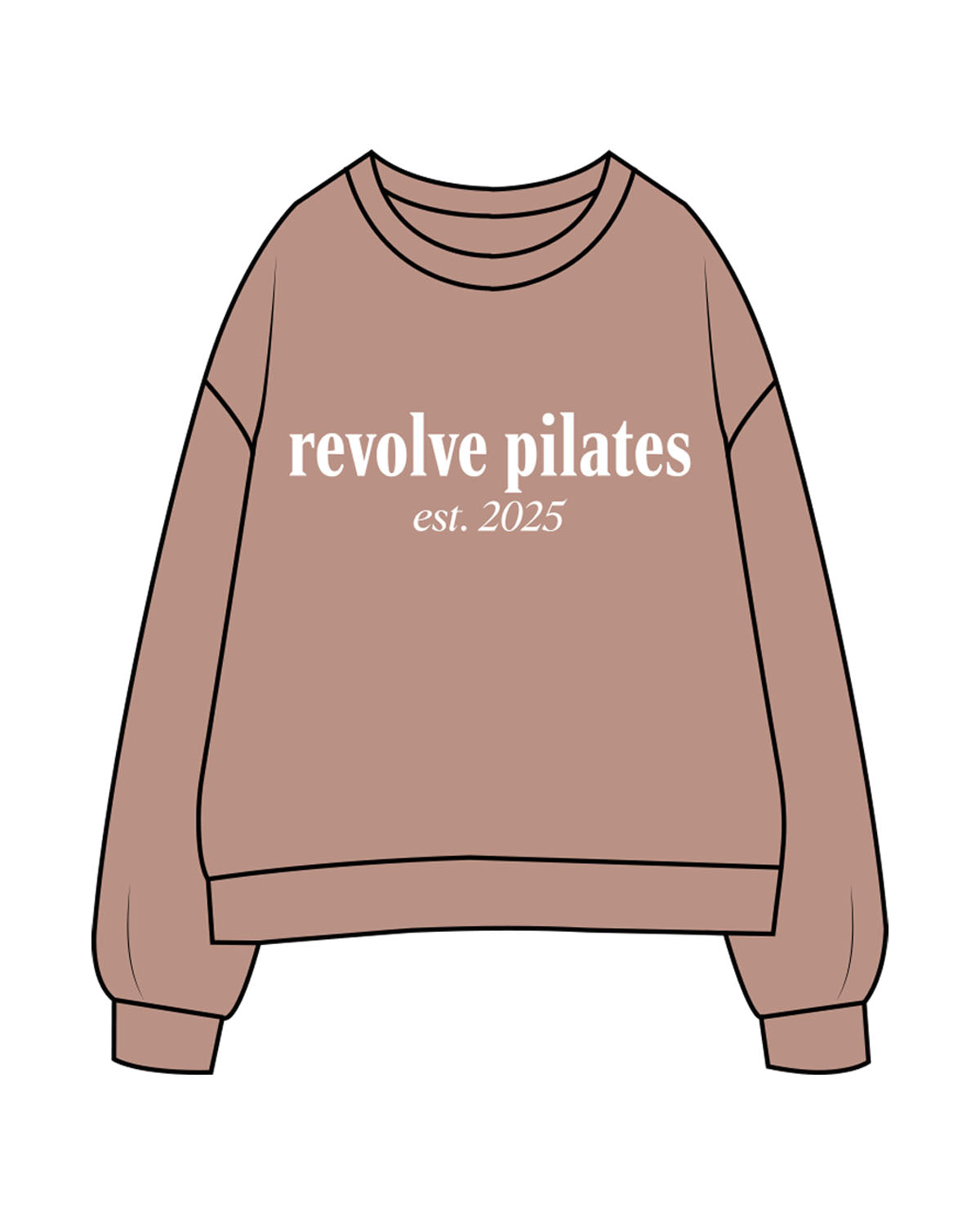 The Womens Crewneck - Clay - Revolve Pilates - Center Chest Stacked & Back Neckline - Printed - White