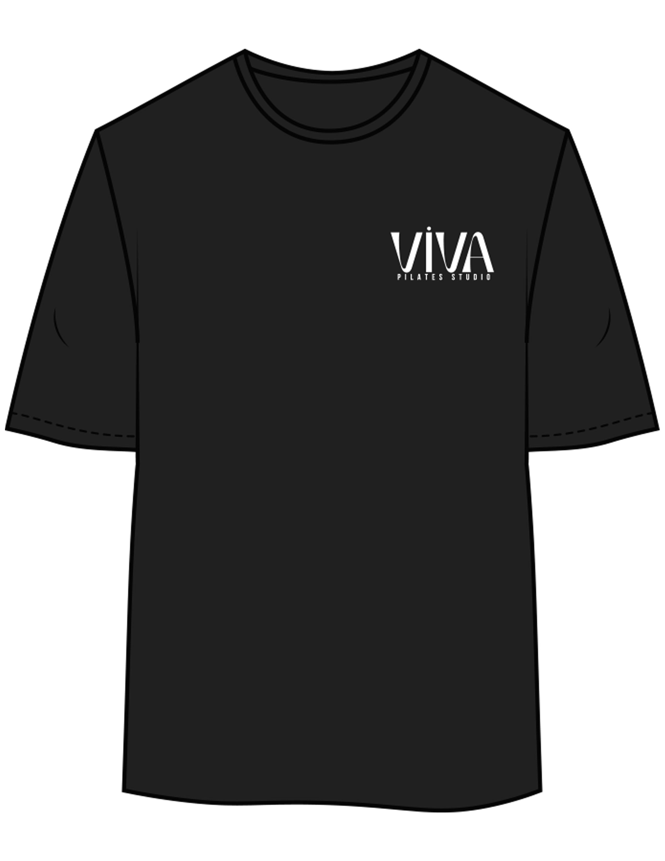 The Womens Oversized Tee - Black - Viva Pilates - Left Chest Stacked - Printed - White