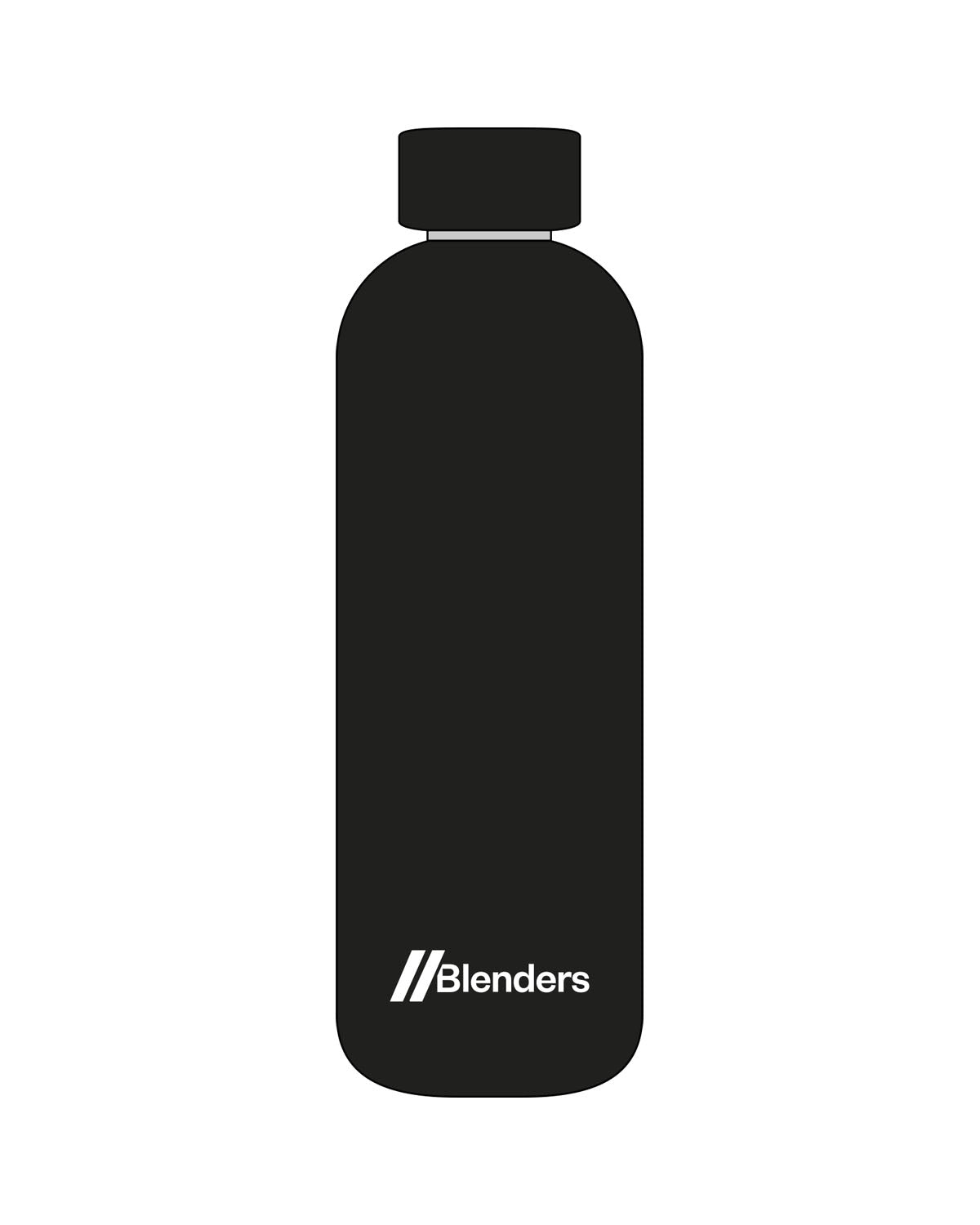 The Water Bottle - Black - Blenders - Bottom Landscape Logo - Printed - White