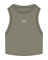 The Ribbed Crop Tank - Eucalyptus - Haus of Fitness - Center Chest - Embroidered - White