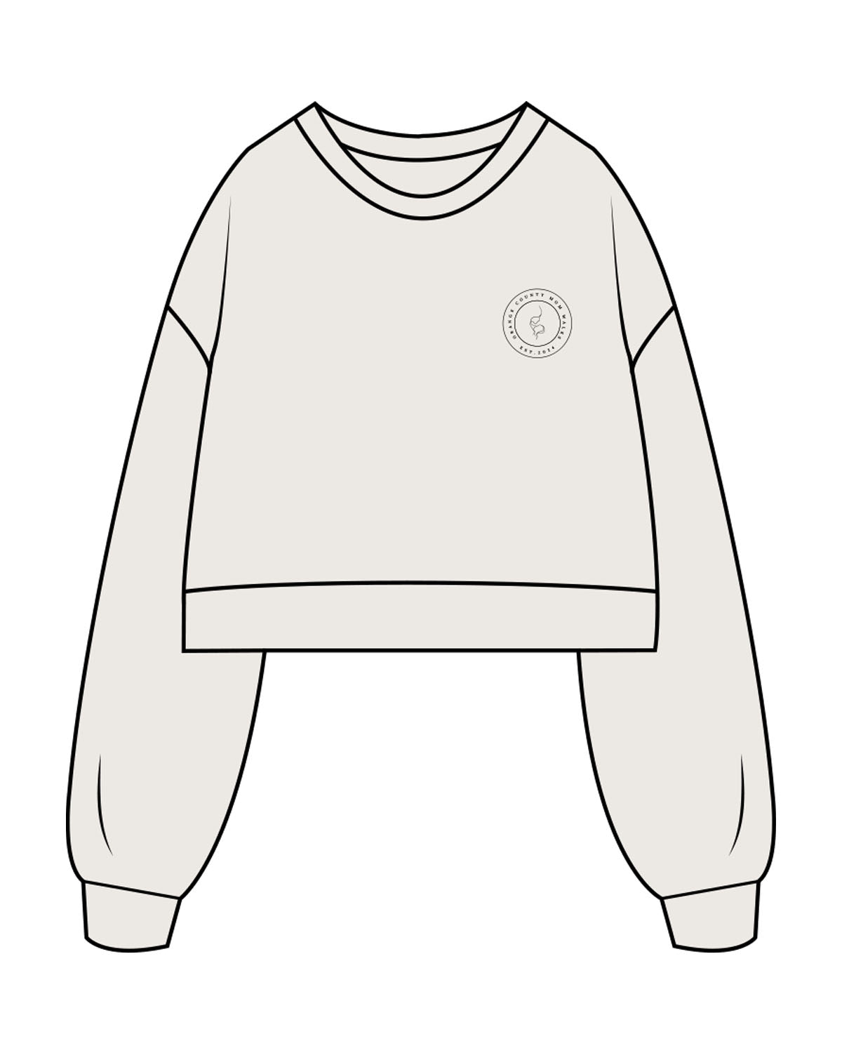 The Womens Crop Crewneck - Bone - SD Mom Walks - Left Chest & Back Center " ORANGE COUNTY " - Printed - Black