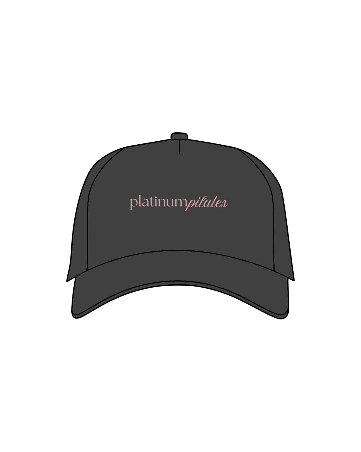 The 5 Panel Trucker Hat - Charcoal - Platinum Pilates - Center Crown - Embroidered - Pink
