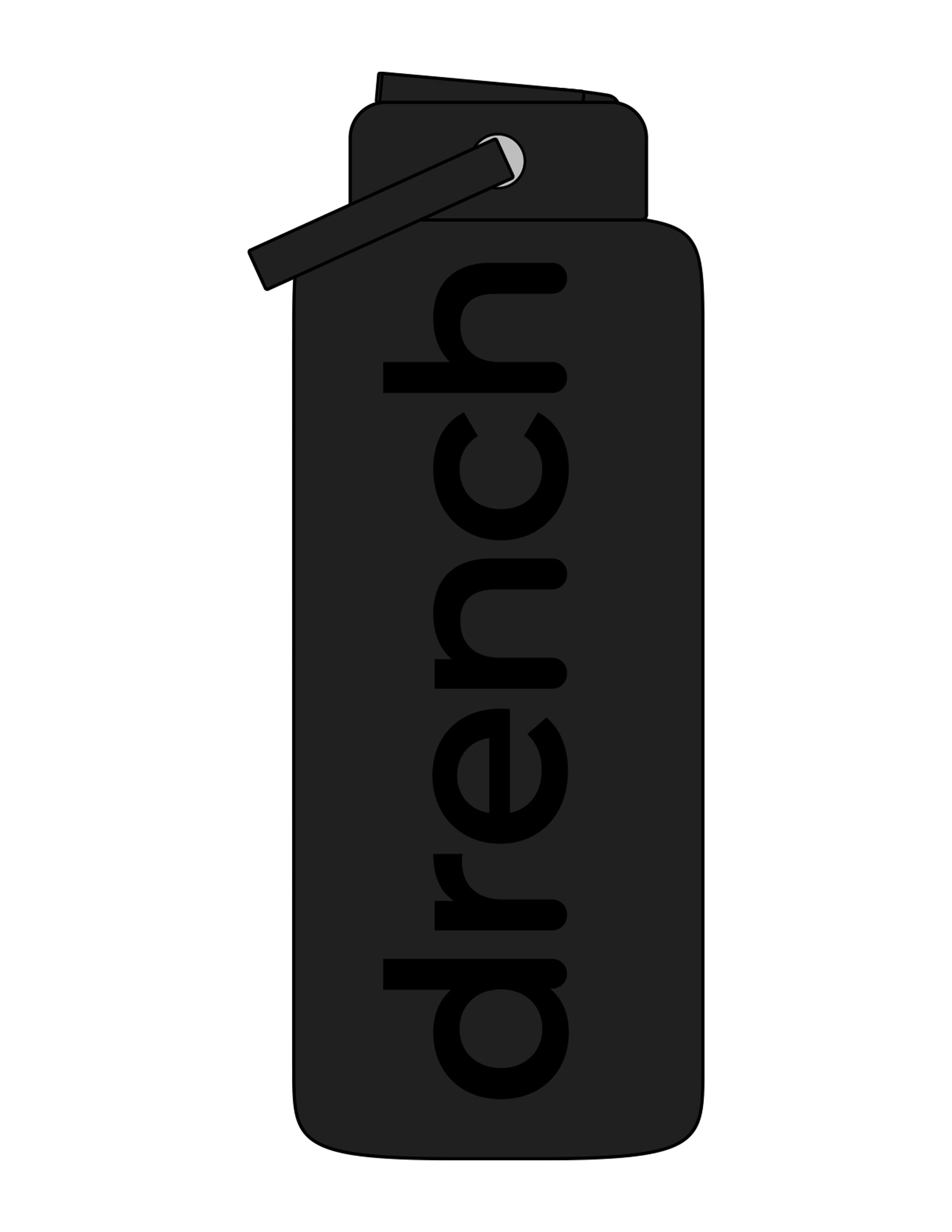 The Wide Mouth Water Bottle - Black - Drench - Center Body Vertical - Printed - Tone on Tone
