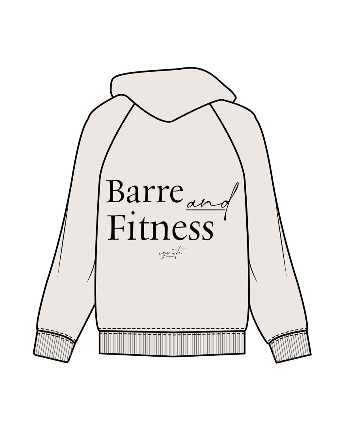 The Womens Hoodie - Bone - Ignite Barre & Fitness - Left Chest & Back Stacked - Printed - Black