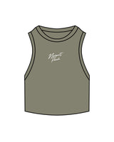 The Ribbed Crop Tank - Eucalyptus - Newport Peach - Center Chest Stacked - Embroidered - White