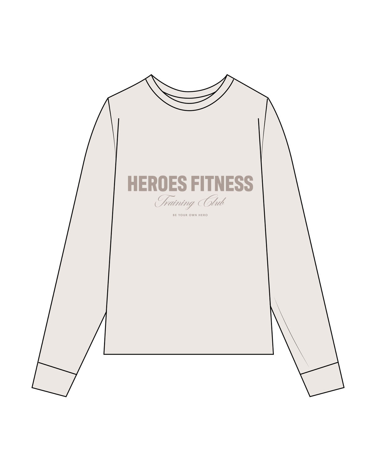 The Mens Long Sleeve - Bone - Heroes Fitness - Center Chest Stacked - Printed - Tone on Tone