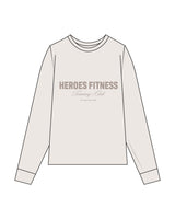 The Mens Long Sleeve - Bone - Heroes Fitness - Center Chest Stacked - Printed - Tone on Tone
