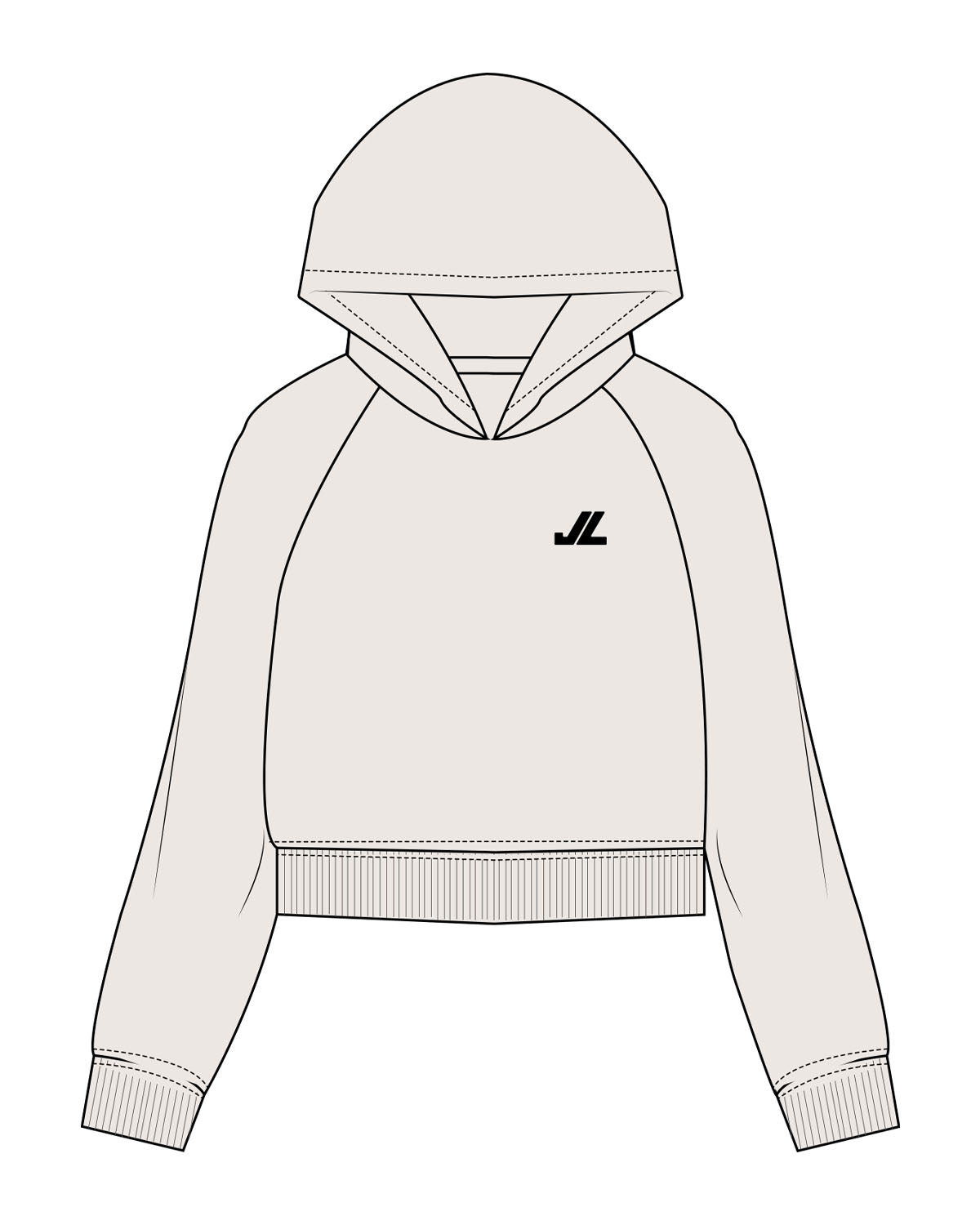 The Womens Crop Hoodie - Bone - JL Marketing - Left Chest - Printed - Black
