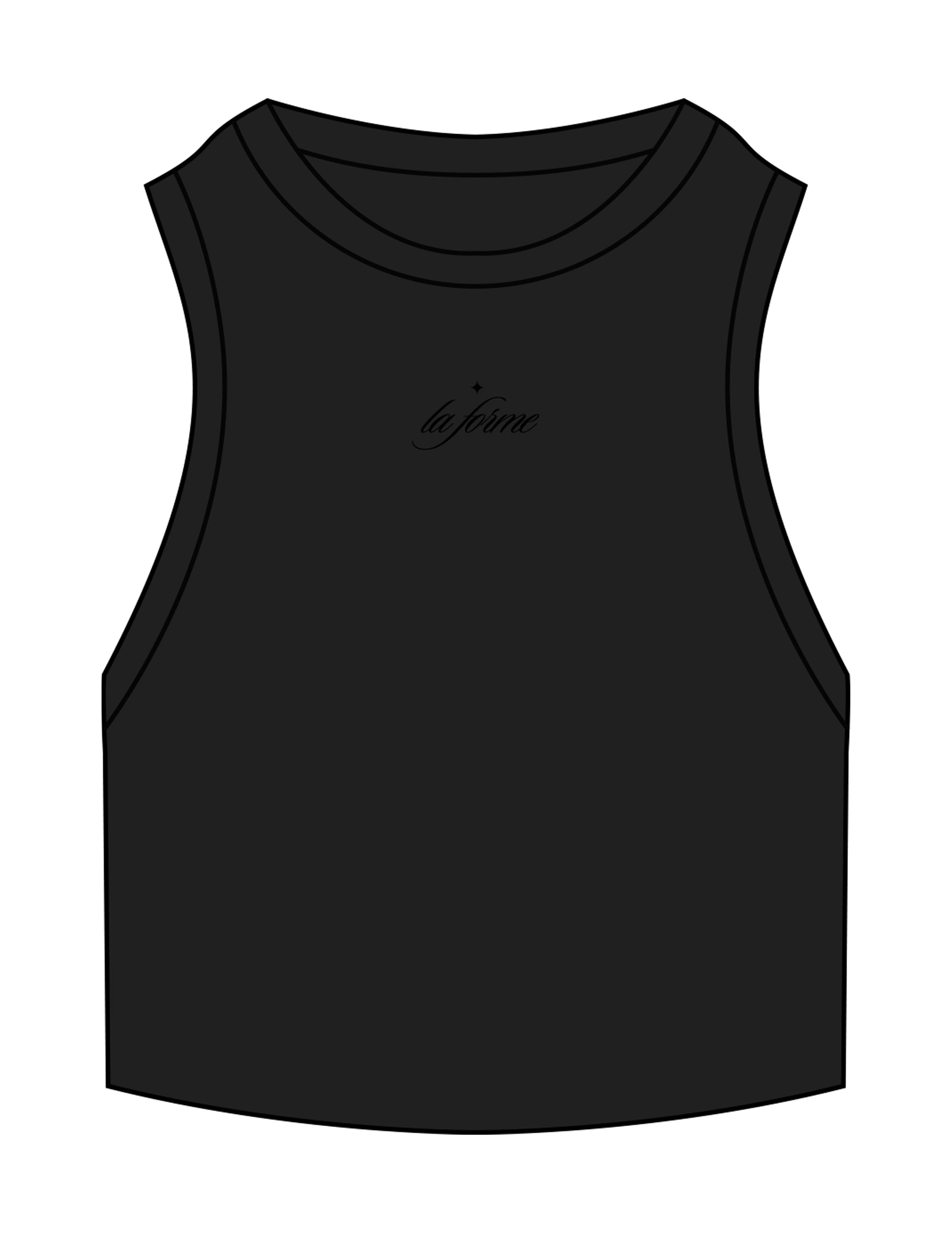 The Ribbed Crop Tank - Black - LA FORME PILATES - Center Chest - Embroidered - Tone on Tone