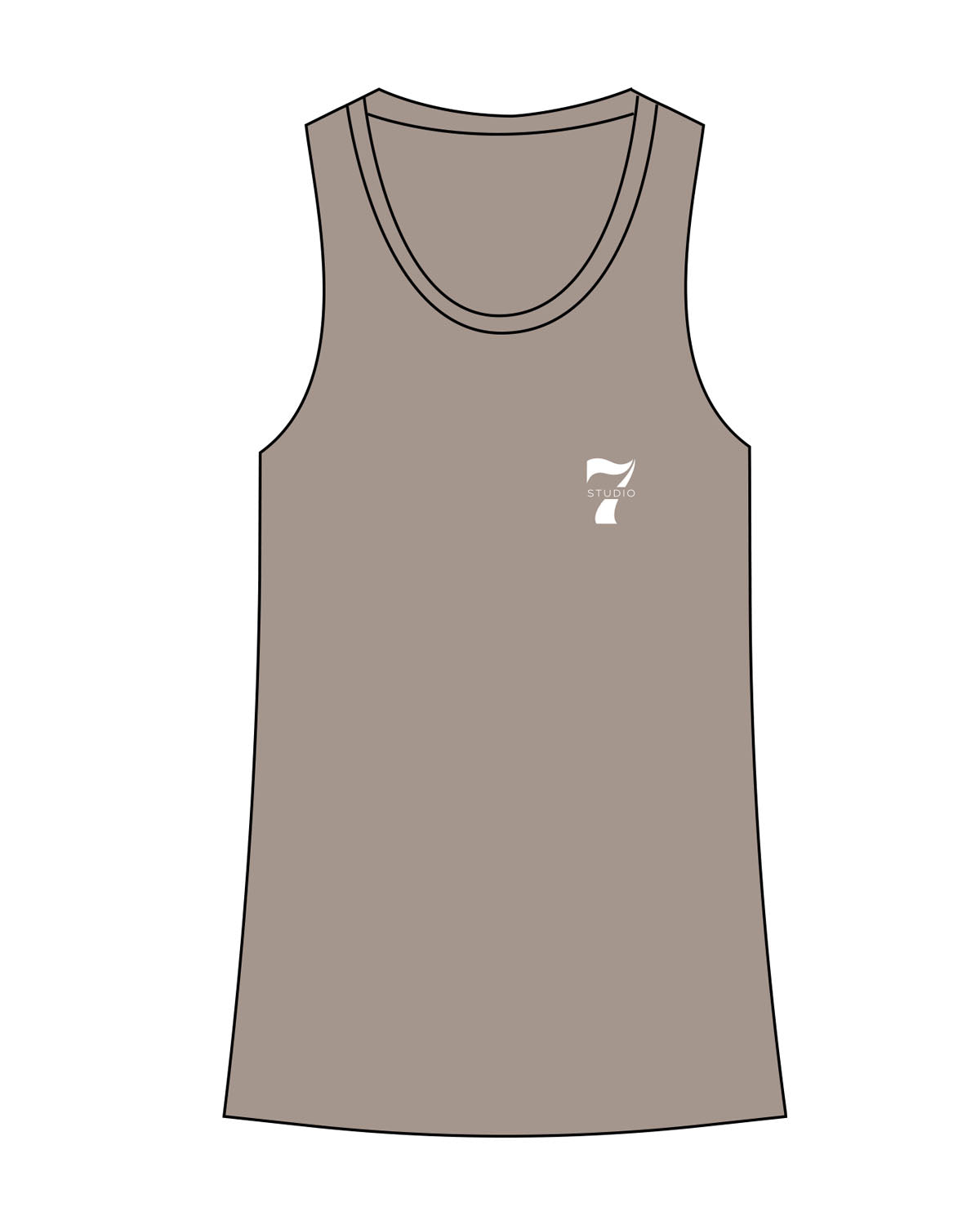 The Womens Full Length Tank - Warm Gray - STUDIO 7 - Left Chest - Printed - White