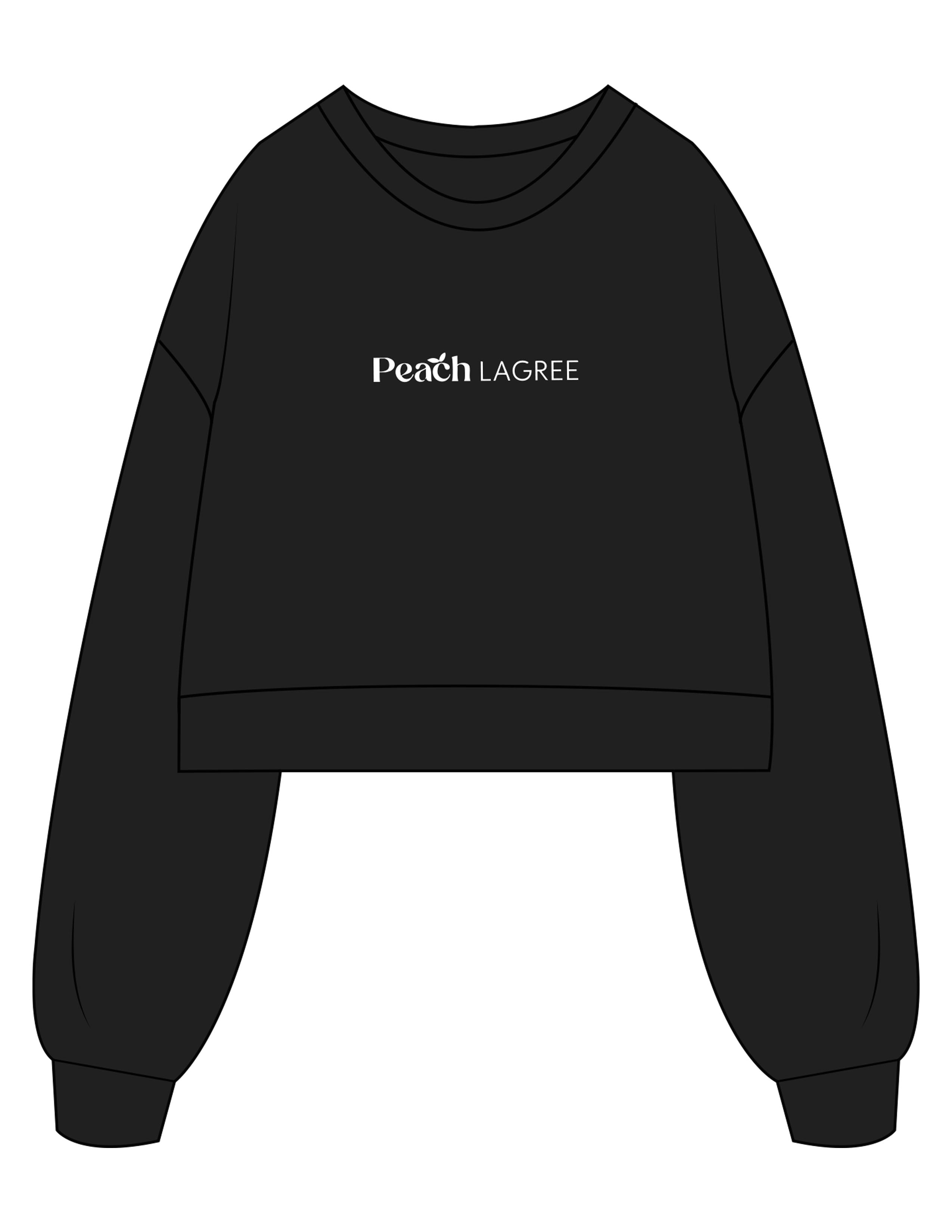 The Womens Crop Crewneck - Black - Peach F.L - Center Chest - Printed - White