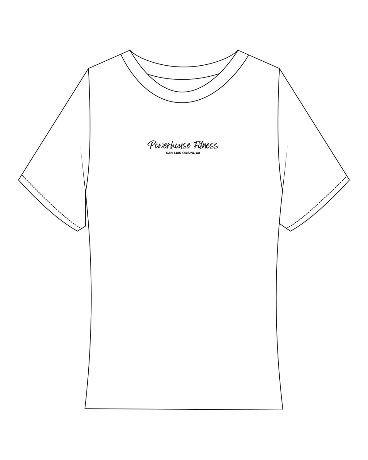 The Ribbed Baby Tee - White - Powerhouse Fitness - Center Chest Stacked - Printed - Black