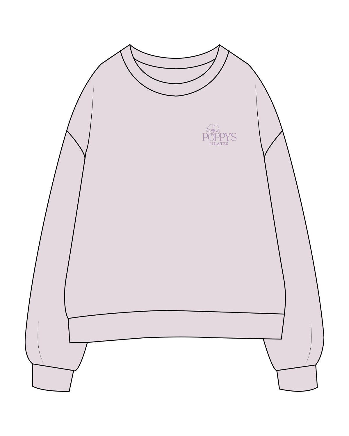 The Womens Crewneck - Orchid - Poppys Pilates - Left Chest Stacked Logo - Printed - Tone on Tone