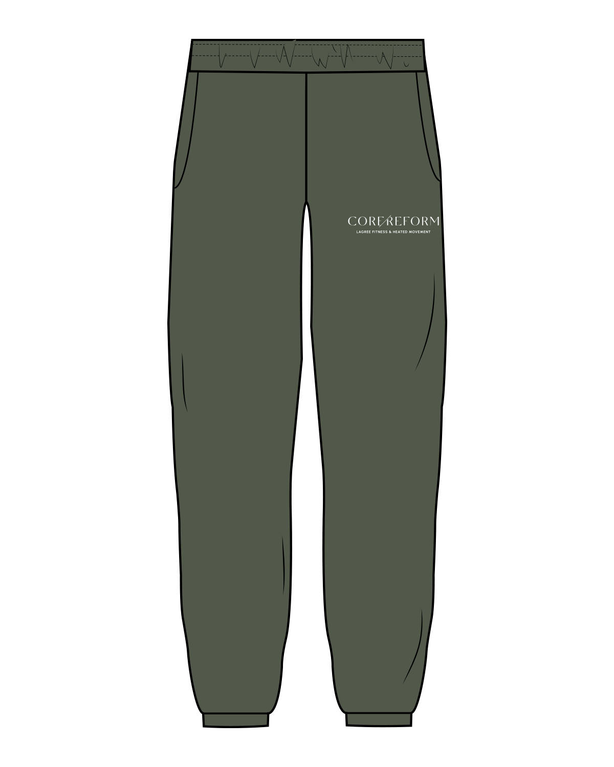 The Mens Sweatpants - Cypress - Core Reform - Left Leg Stacked - Printed - White