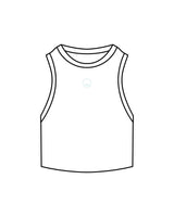 The Ribbed Crop Tank - White - Squeeze Massage - Center Chest - Embroidered - Turquoise