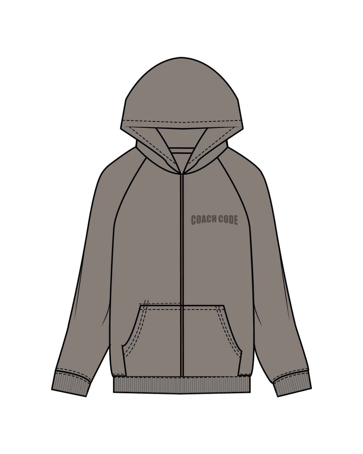 The Mens Zip Hoodie - Washed Gray - Left Chest & Back Center - Tone on Tone