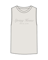 The Womens Heavyweight Tank - Washed Bone - Spring House - Chest Stacked - Back Neckline - Printed - Tone on Tone